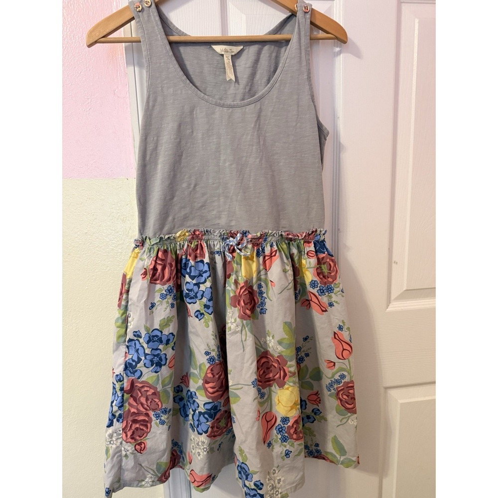 Matilda Jane Women's M Knit Gray Tank Woven Floral Skirt Dress Casual Cotton